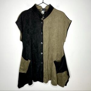 Damee Inc Color Block Faux Suede Asymmetrical Lagenlook Tunic Womens S/M